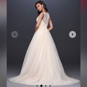 David’s Bridal Wedding Dress Size 4 Ivory Champagne ALine Ball Gown Tulle Lace